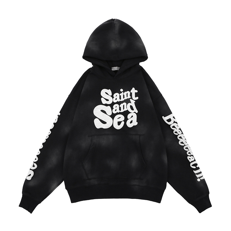 Retro Hoodie Men's Foaming Letters Printed Sweatshirts Men Womens Novelty Fleece Black Hoodies Sweatshirt Fashion Hip Hop Tops