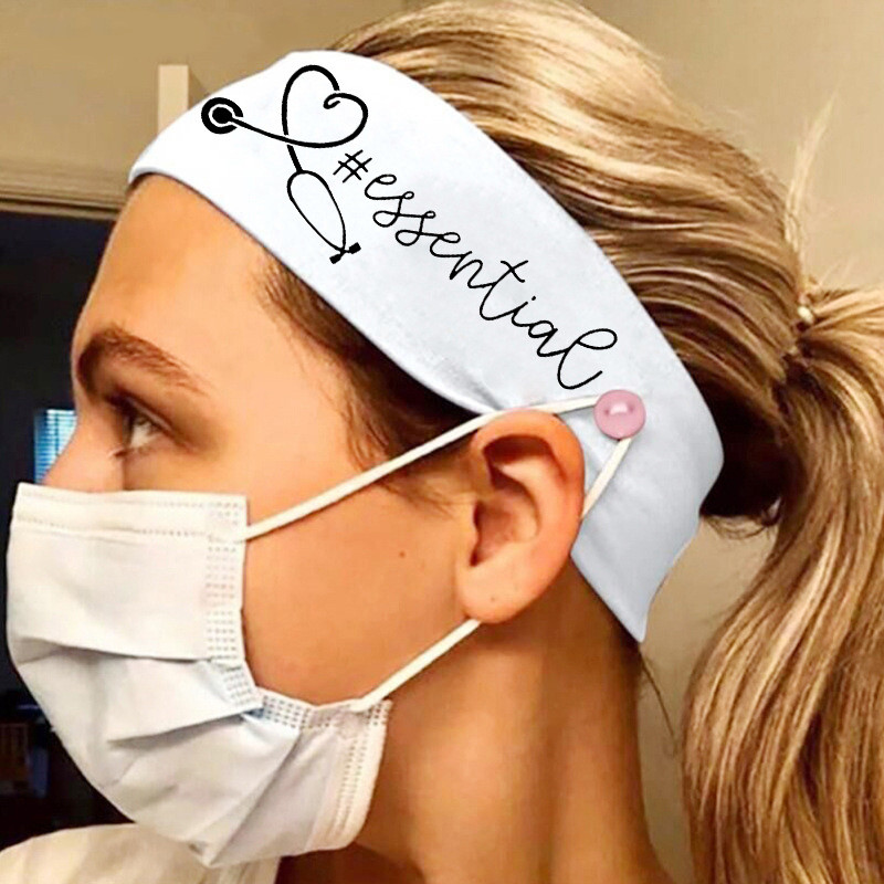 

European Elastic Milk Silk Headbands With Button For Wear Mask Stethoscope Design Wide Scrunchies Headscarf Women Nurse Ponytail Hair Bands Jewelry Wholesale