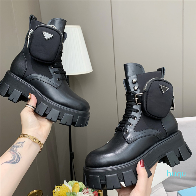 

Designer- Women Boots Rois Military Inspired Combat Boot Re-Nylon Womens Man Bouch attached to the Ankle with bag Thick Soled Martin Shoes, Color4