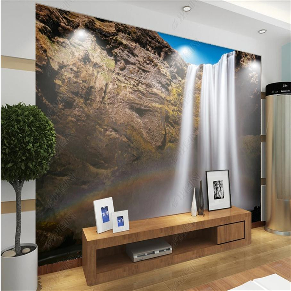 

Custom waterfall wallpapers beautiful scenery wallpaper 3d murals wallpaper for living room, White