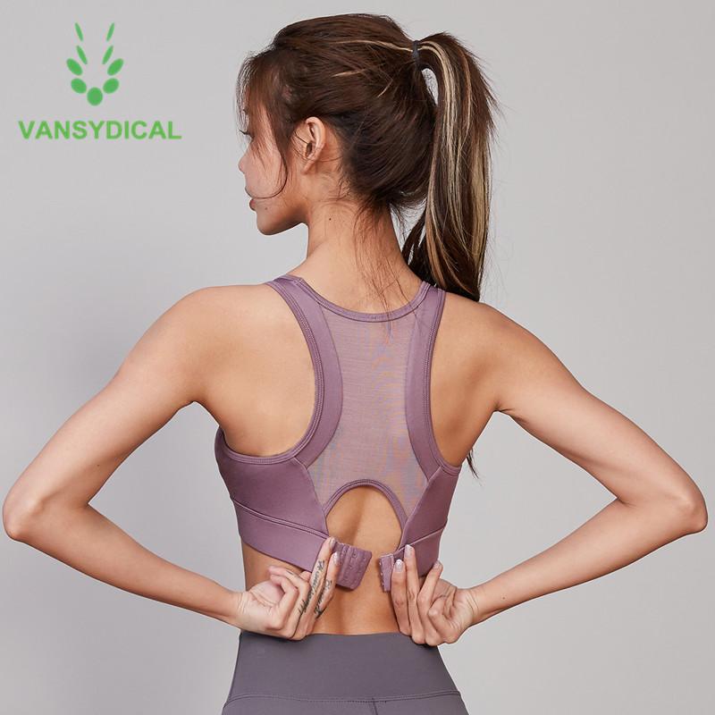 

Vansydical Sports Gym Yoga Bra Women Shockproof Sexy Mesh Back Adjustable Buckle Fitness Training Workout Underwear Tops Push Up Outfit