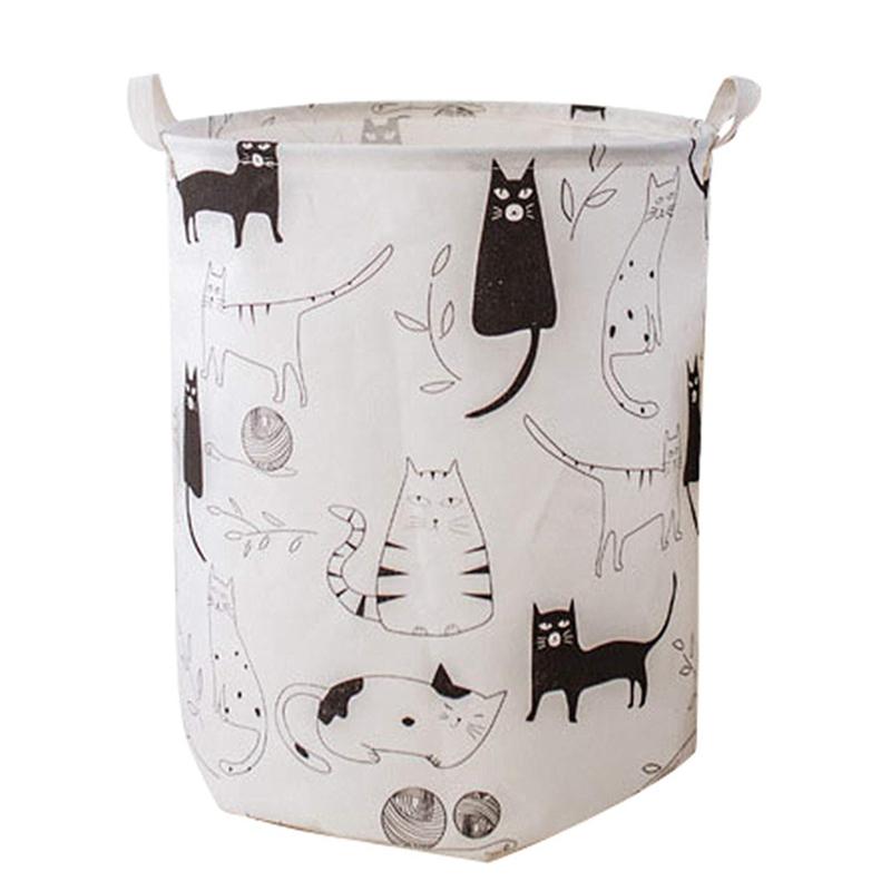 

Laundry Basket Cat Print Toy Storage Box Super Large Bag Canvas Washing Dirty Clothes Organizer & Organization