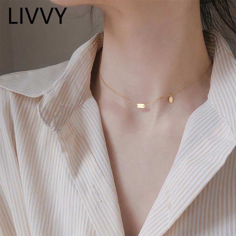

Pendant Necklaces LIVVY Trendy Simple Necklace Lucky Letters Round Jewelry Female Clavicle Chain Elegant Temperament Gift, Silver