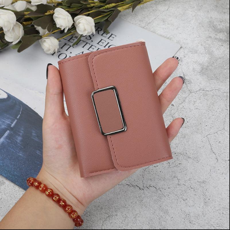 

lady short pu leather wallets folding buckle money small fold female coin purse card holder, Red;black