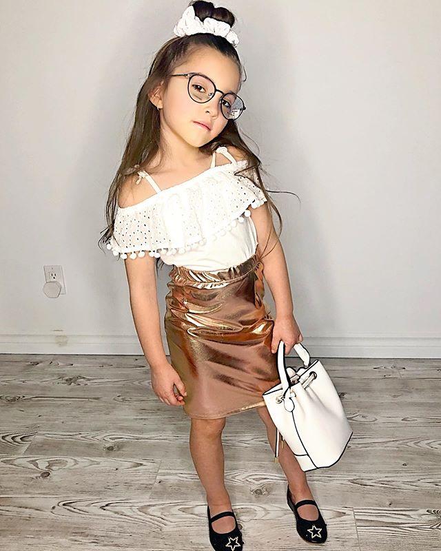 

Clothing Sets 2PCS Toddler Kids Baby Girl Ruffle Tops Leather Skirt Outfits Clothes Summer, White