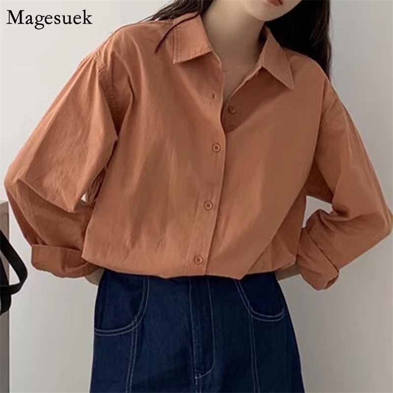 

Early Autumn Korean Style Long Loose Retro Shirt Women Blouse Lazy Solid Color Sleeve Chemisier Femme 10320 210518, Orange