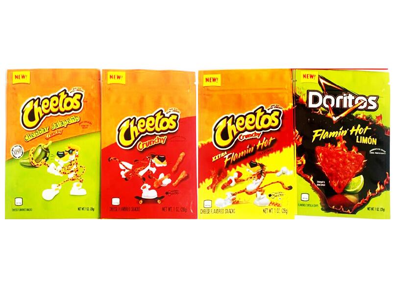 

2021 Customized Doritos Cheetos chips Edibles Gummies Bags For original Cheese Crunch Flamin limon Cheddar Edible Packages Resealable Zipper