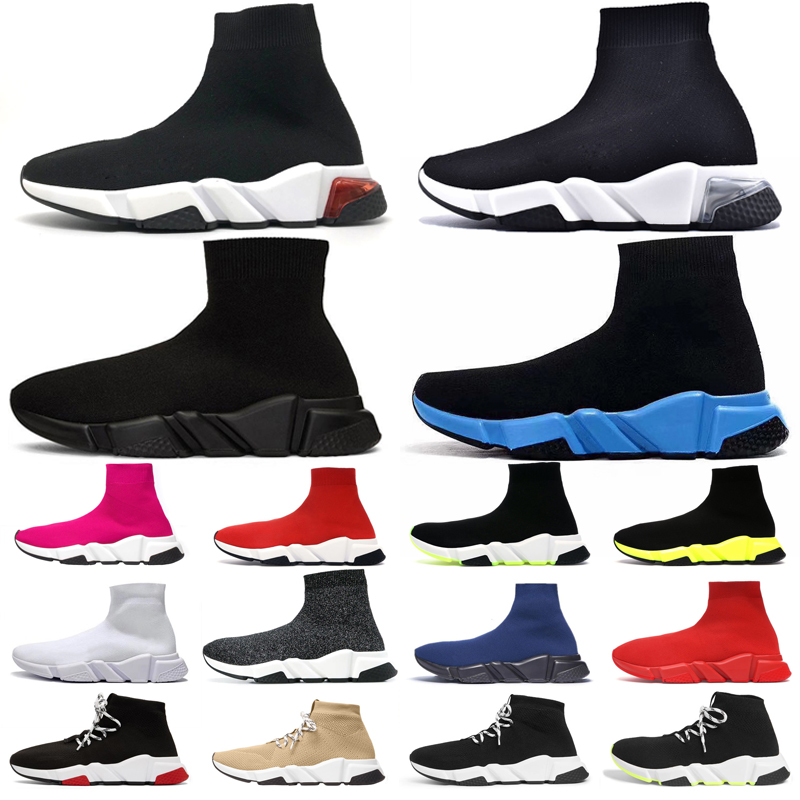 

Men sock platform shoes Graffiti chaussette triple black white clear sole beige Blue Glitter Volt fashion mens women outdoor tennis speed trainer, Lace-up dark blue