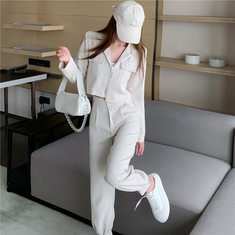 

Women's Pants & Capris Casual Fashion Set Spring 2021 Short-Sleeved Suit Jacket + Straight-Leg Ankle-Banded Two-Piece, Black;white