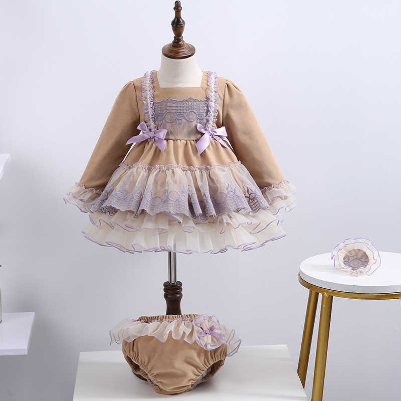 

3Pcs Little Girl Spanish Turkey Dress Baby Lolita Ball Gown Toddler Spain Royal Vintage Dresses Infant 1st Birthday Clothes 210615, Dress pant hairband