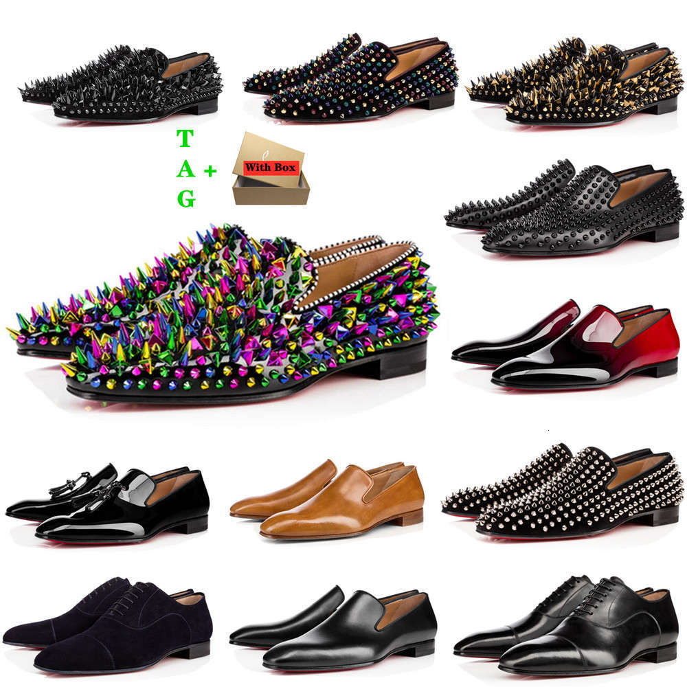 

Men Red Bottom Shoe Low Flat Rivet Embroidery Man Buine Banquet Dre Patent Suede Stylit Spikes Genuine