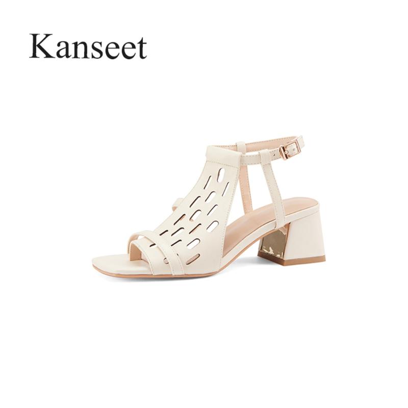 

Sandals Kanseet Summer 2021 Women Hollow Out Fashion Design Open-Toed Daily Dress Thick Heels Shoes White Mid Heel Size 40, Black