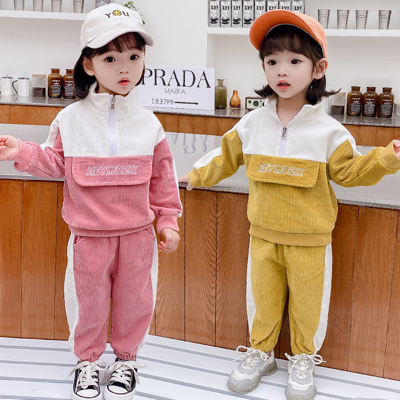 

Baby Girls Clothes Autumn Casual Sportswear Sets Corduroy Sweatshirt Pants Suit Little Girl Tracksuit 1 2 3 4 5 6 7 Kids Outfits, Pink
