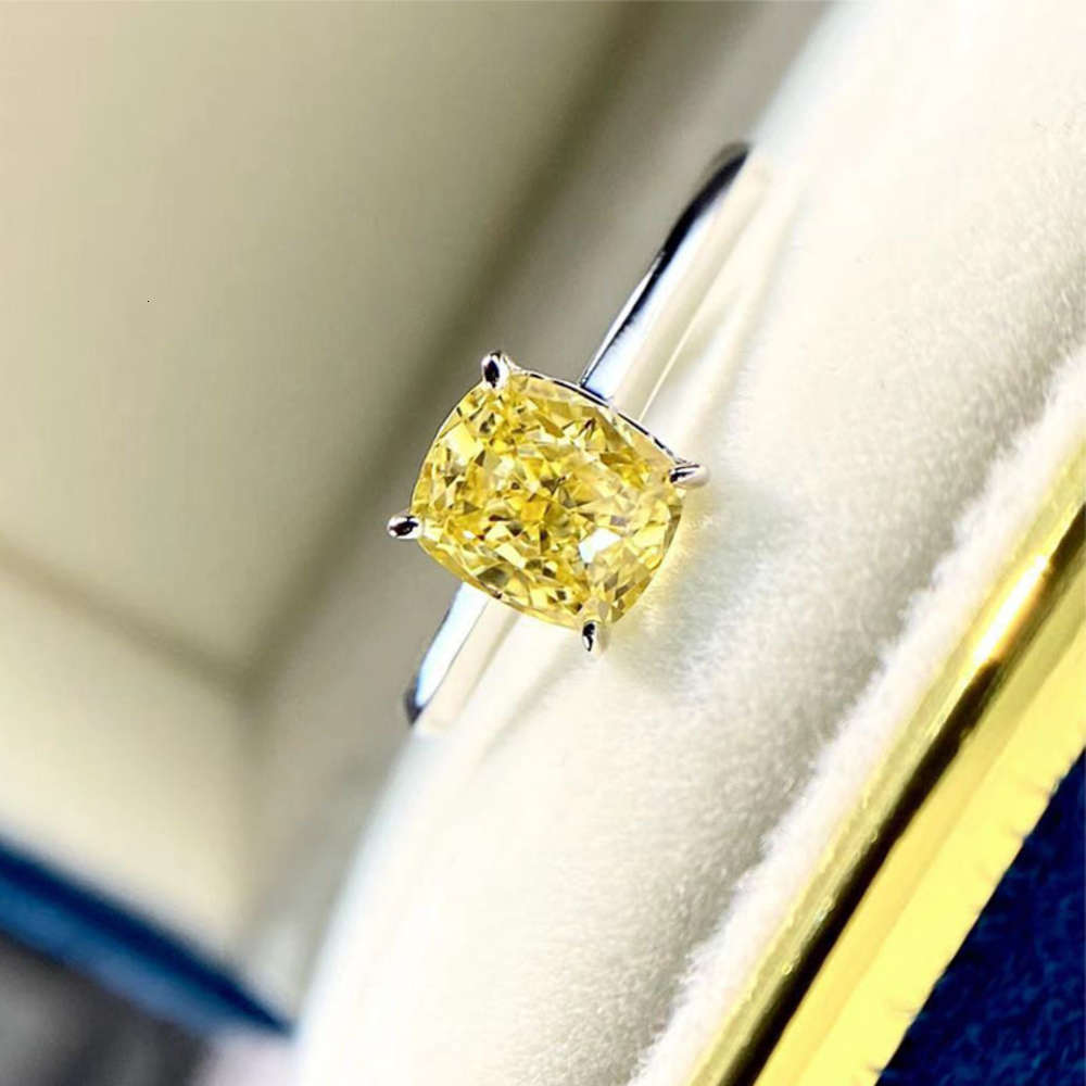 

HBP Yellow diamond ring women's 925 Sterling Silver Plated 18K Gold Diamond Ring fashion temperament marriage proposal color square