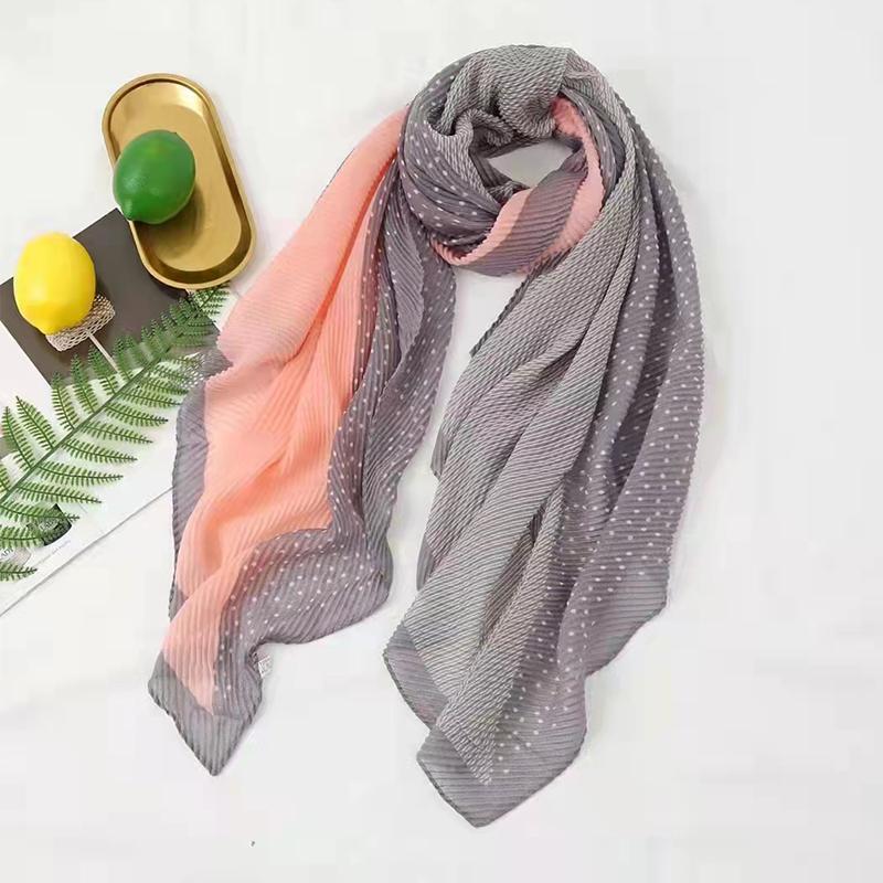 

Scarves Fashion Pleated Printed Cotton Scarf For Women Classical Pink Green Polka Dot Designer Female Foulard Echarpe Beach