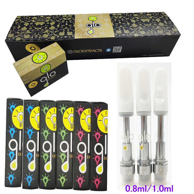 

GLO Extracts Cartridge 0.8ml 1.0ml Ceramic Coil Atomizers Empty Vape Pen Cartridges 510 Thick Oil Atomizer ECigs Vaporizer Carts With Packaging master Display box