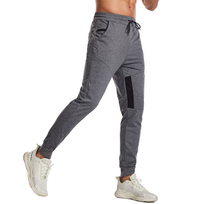 

Sports Pants Fitness Street Men's Pure Color Tights Fitness Foot Slim Elastic Waist Jogging, White gray