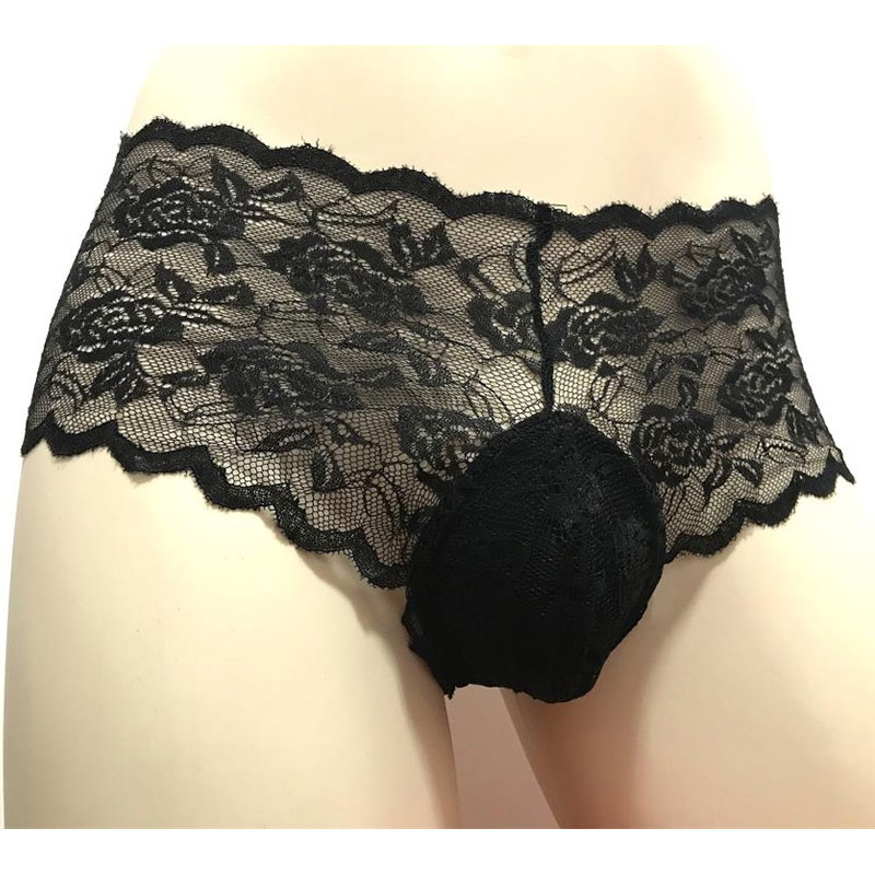 

Sexy Men Plus Size Lace See Through U Convex Pouch Briefs G-string Transparen Breathable Thongs Low Rise Seamless Gay Wear F5, Black;white