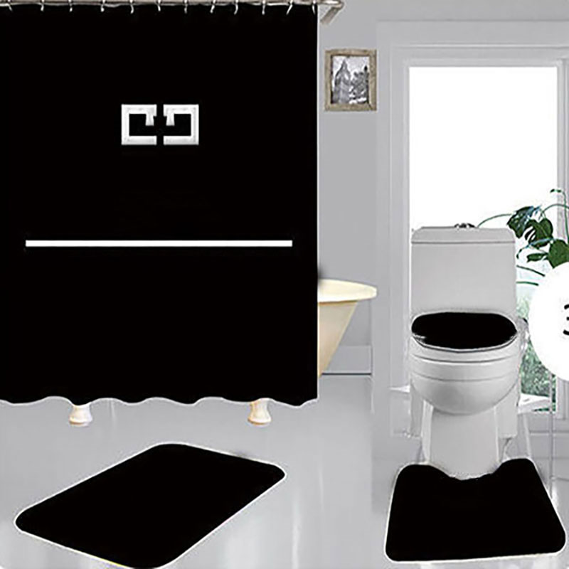 

Designer Print Shower Curtain Set Hipster High-grade Four-piece Suit Bathroom Anti-peeping Non-slip Deodorant Bath Mats Free Ship
