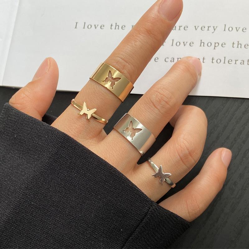 

Cluster Rings Butterfly Matching Set For Women Man Gold Color 2PCS Animal Friendship Ring Hip Punk Couples Jewelry Trend 2021 B040, Golden;silver