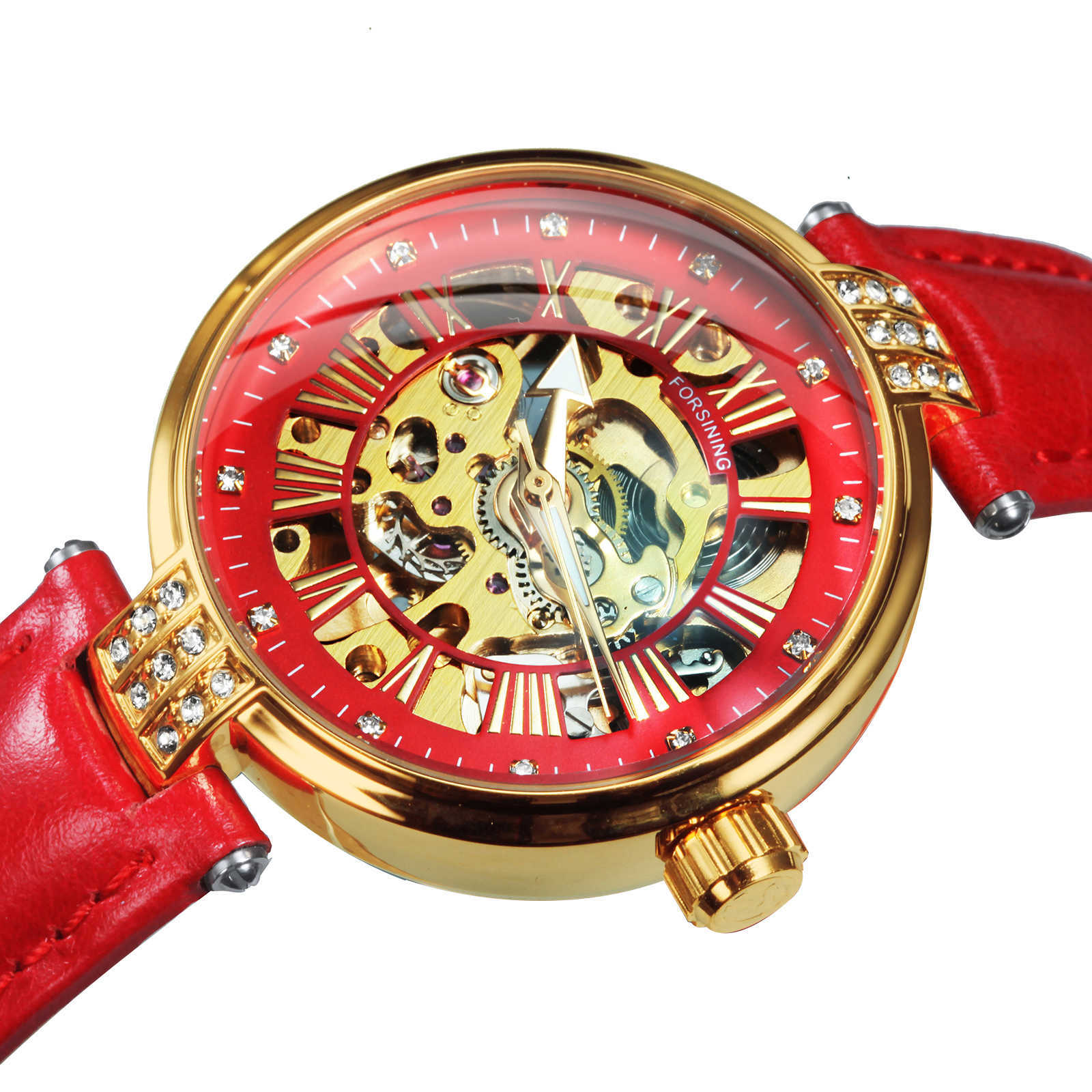 

FORSINING Fashion Vintage Mechanical Women Watches Top Brand Luxury Gold Skeleton Leather Strap Ladies Watch 210616, White rg