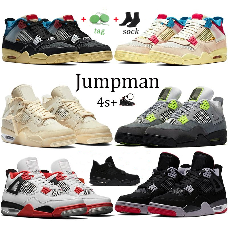 

Box 4 4s Union noir guava ice Jumpman Men Basketball Shoes sail Neon metallic purple Sneakers Black cat bred Fire Red Trainers, The original box