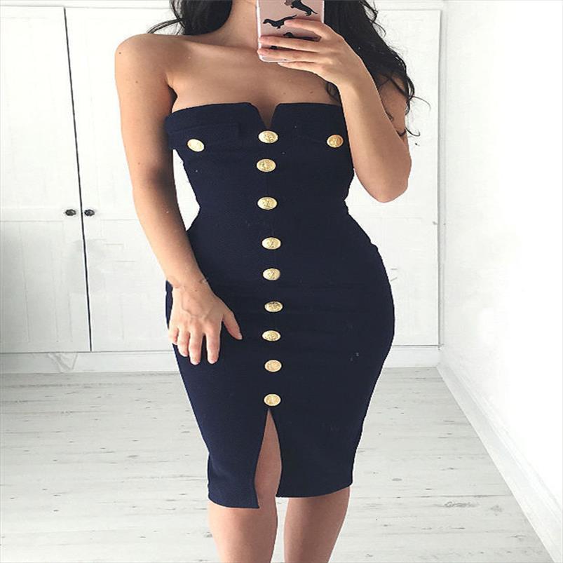 

bodycon off shoulder women dresses pencil party button slim strapless navy blue bandage size 6 14, Black;gray
