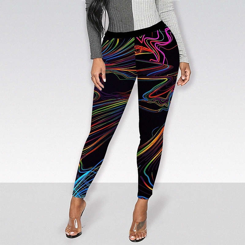 Women's Sporty Leggings Print Ankle-Length Plus Size Pants Gym Yoga Stretchy Striped Patterned Comfort Sports High Waist Skinny Black S M L