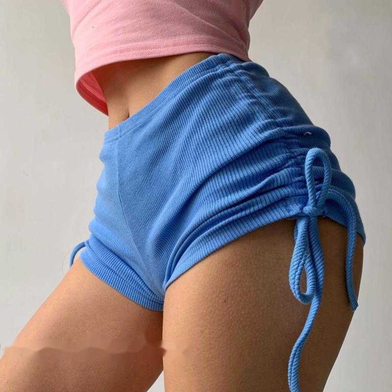 

WOMENGAGA Sexy high waist ultra shorts female summer drawstring design knitted thin fashion street mini blue EYON 210603, White