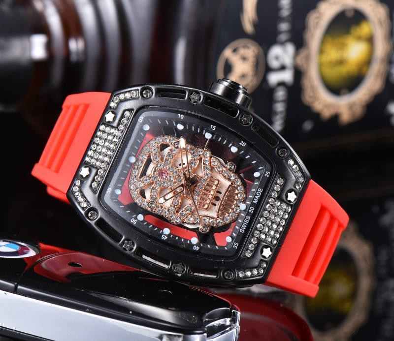 2021 Luxury Watches richard brand three stitches Mens Quartz Watch designer Wristwatch rubber strap Fashion tonneau shape of surface skull-image-669009373