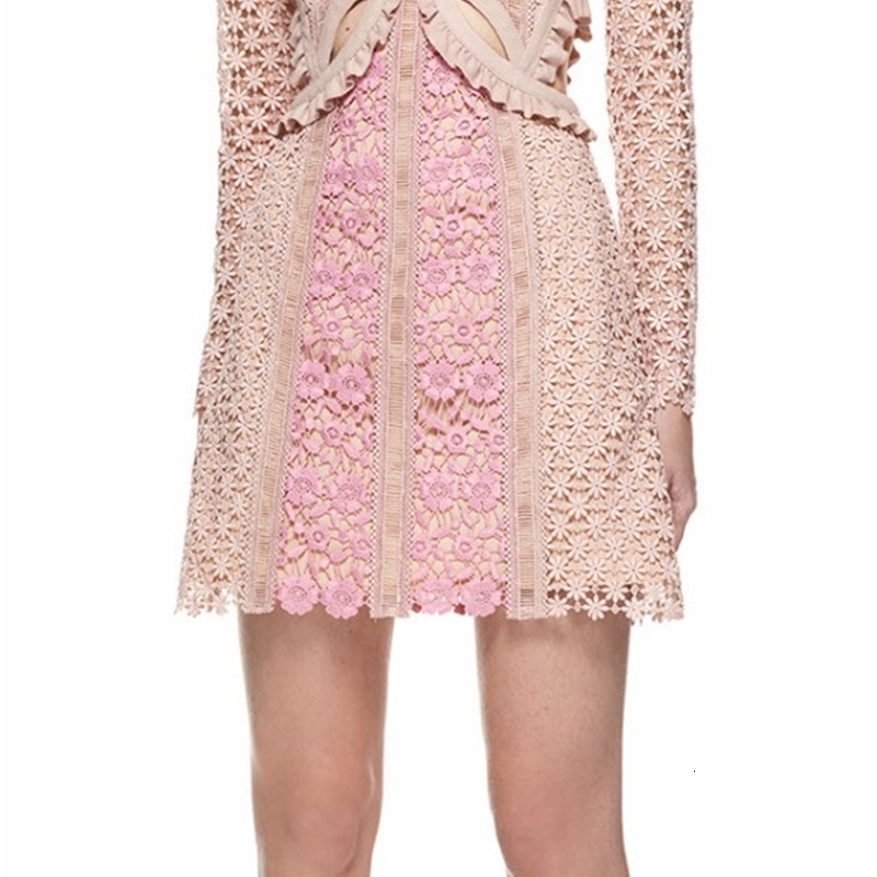 Casual Dresses High Quality Hollow Out Lace Women Self Portrait Long Sleeve Waist Sexy Slim Bandage EHKV-image-699540037