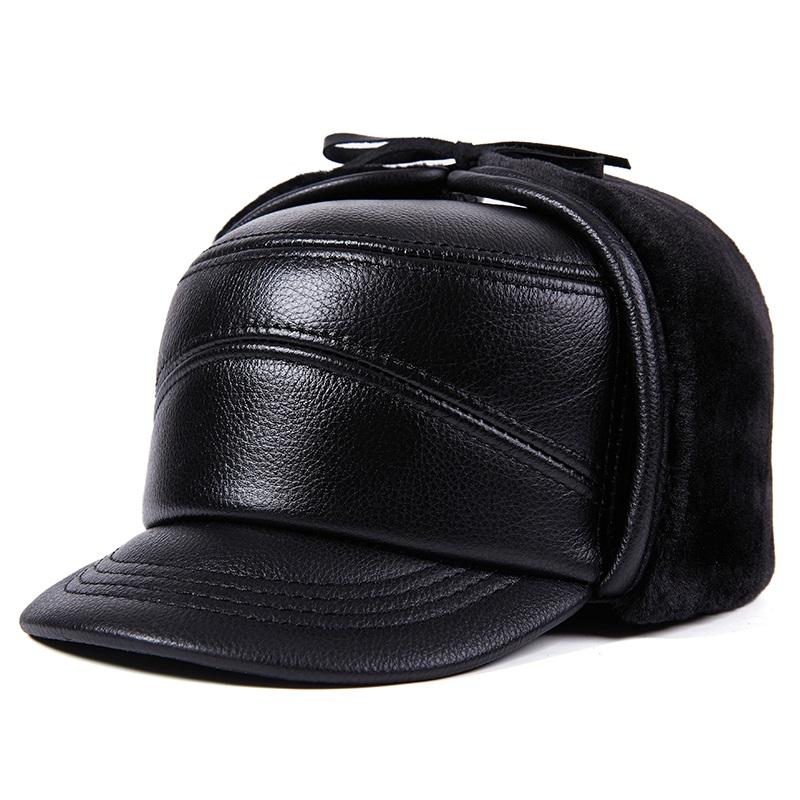 

Berets Luxury Winter Man Real Leather Full Wool Goat Fur One Bomber Hats Male Fleece Warm Caps Brown/Black Snow Motocycle Bonnet