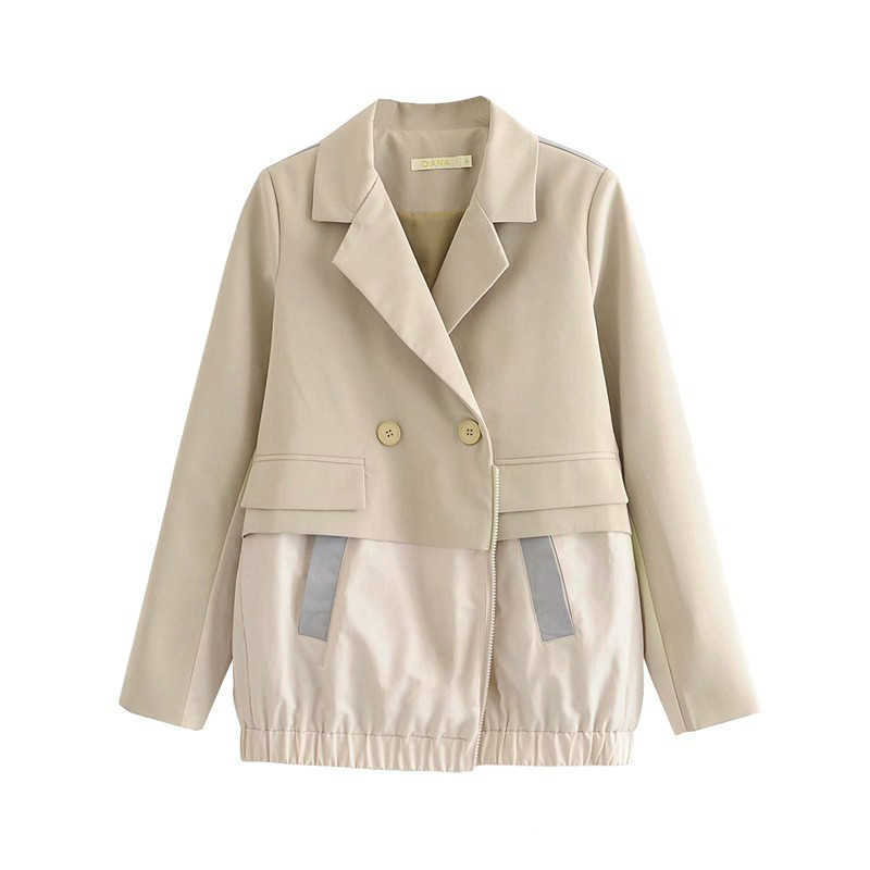 

[DEAT] Women Blazer V-neck Splicing Double Breasted Long Sleeve Loose Fit Jacket Fashion Spring Autumn 13U589 210527, Picture color