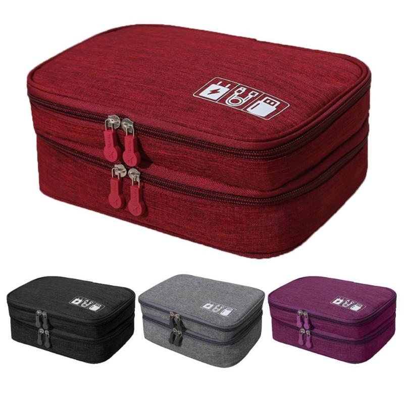 

DoubleLayer Travel Charger Data Cable Electronics Storage Bag Digital Organizer Multifunctional Portable Cosmetic Bags & Cases, Navy blue