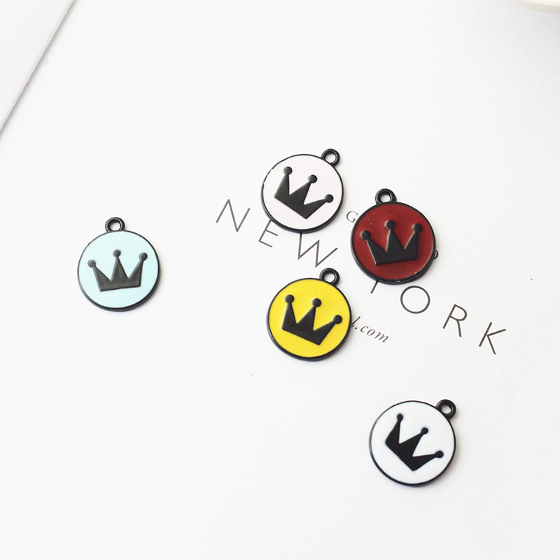 

10pcs 15*17mm Alloy Round Enamel Oil Drop Crown Design Charm Pendant For Bracelet Necklace Jewelry Making DIY Earring Findings