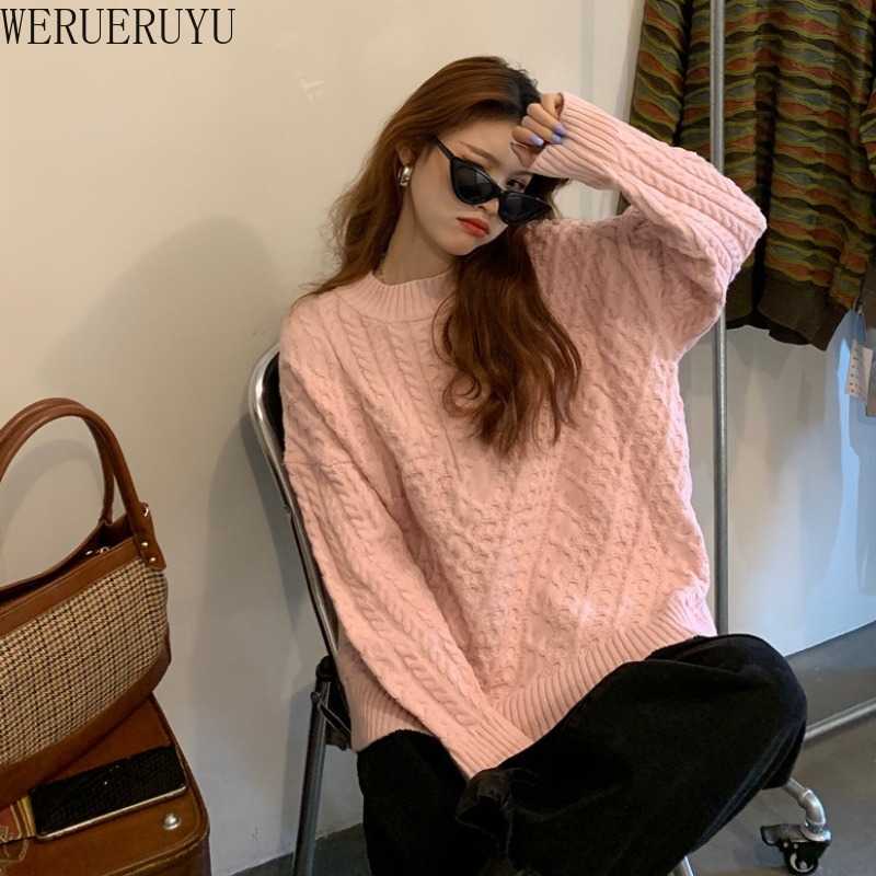

WERUERUYU Vintage Women Twisted Sweater Jumpers Winter O-neck Thick Warm Loose Knitting Pullovers Tops 210608, Photo color