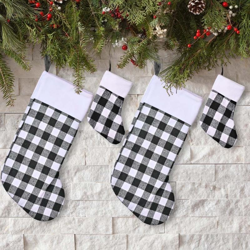 

Christmas Decorations 4pcs Stockings Black White Red Plaid Xmas Stocking Fireplace Hanging