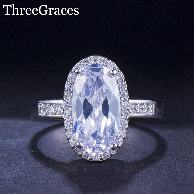 

Cluster Rings ThreeGraces Gorgeous Engagement Wedding Band Jewelry Big Oval Shape Sparkling White CZ Stone Women Cocktail Party RG070, Golden;silver