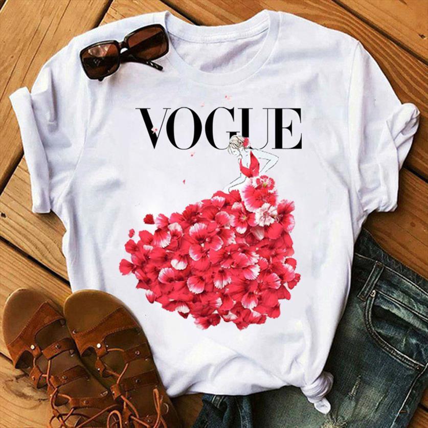 

vogue cartoon kawaii tumblr women fashion floral print tee female graphic, White
