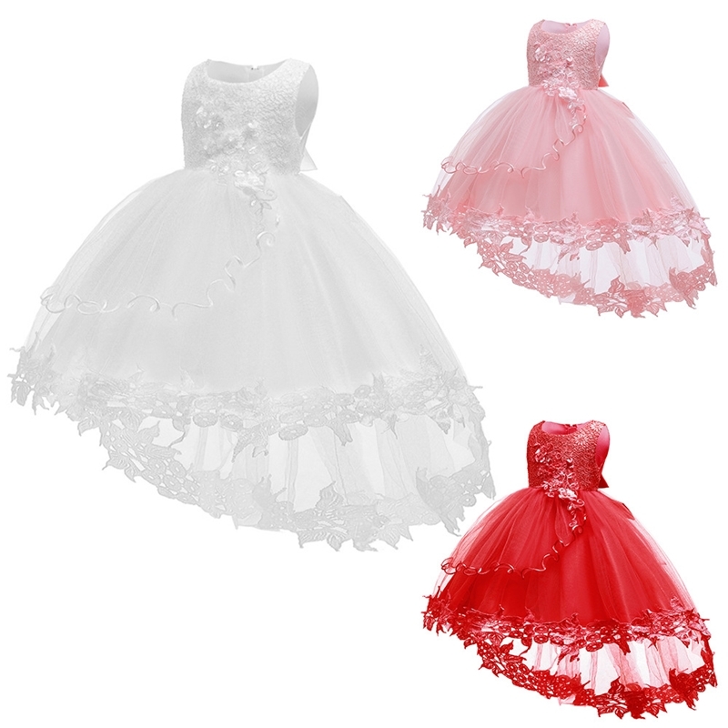 

Girls Lace Baby Princess Dress Pink tailed one year old photography Costume, White