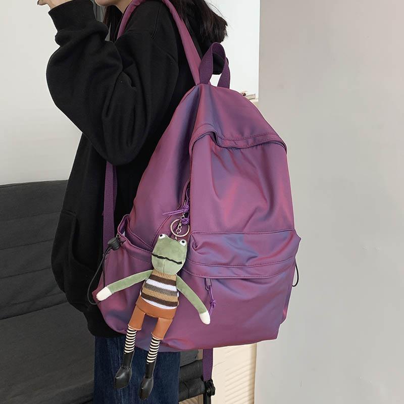 

Backpack Women Waterproof Nylon Cute Student Schoolbag Solid Color Shoulder Bag Simple Female Backbag, Black