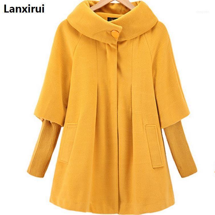 

Women' Wool & Blends Winter Women Cape Loose Knitted Sleeves Woolen Coat Windbreaker Jacket Plus Size1, Beige