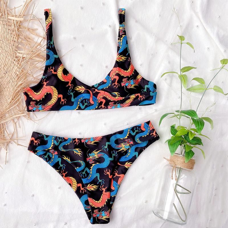 

Bikinis Women Swimsuit Cross Bandage Swimwear Push Up Bikini Set Beach Bathing Suit Brazilian Biquni Print KS-16 One-Piece Suits