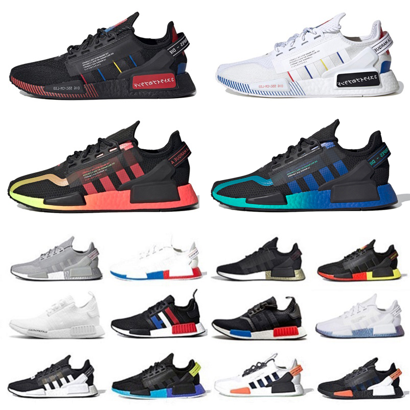 

NMD R1 v2 Dazzle camo mens Running shoes Japanese black white Olive Green mexico city oreo og classic aqua tones Gradient Neon men women spo