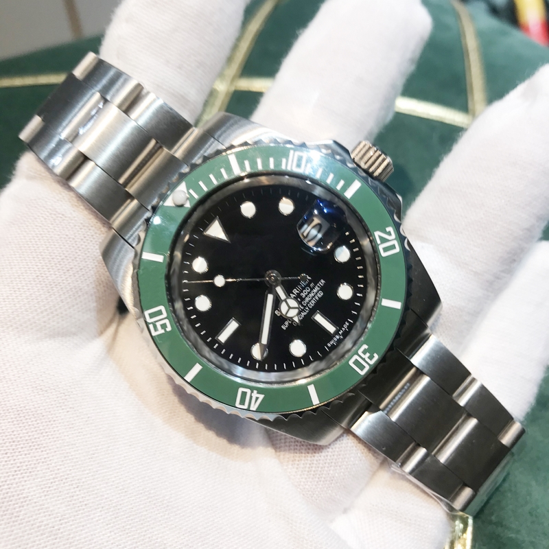 

Mens Watches Green Ceramic bezel black dial sapphire glass Luminous Automatic SUB 2813 904L stainless steel waterproof wristwatches, Slivery;brown