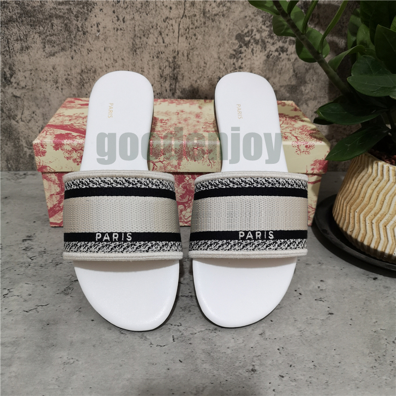 

High Quality Women's Sandals Slippers Embroidery Floral Brocade Flip Flops Luxuries Striped Beach Genuine Leather With Box, Colour-19