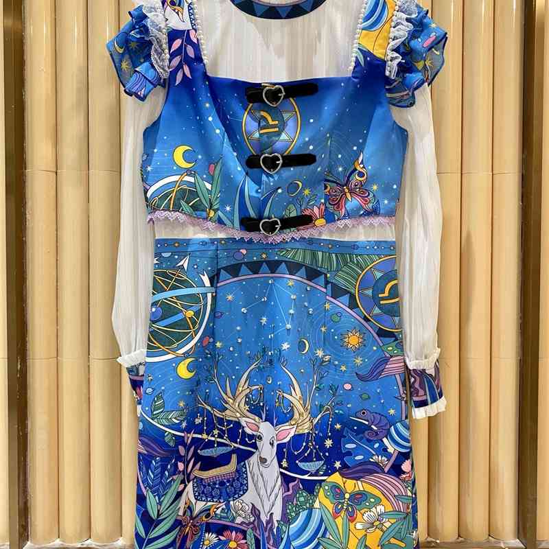 

Truevoker Women's High End Fashion Blue Animal Print Beading Pencil Dress + Corset Two Piece Set 210602, Royal blue