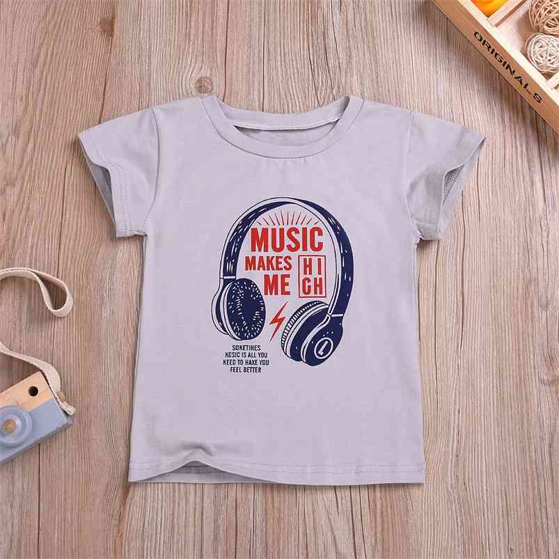 

Summer Children Short Sleeve O Neck Print Fashion Picture Bodycon Cute Baby Girl Or Boys T-shirt 2-9T 210629, Gray