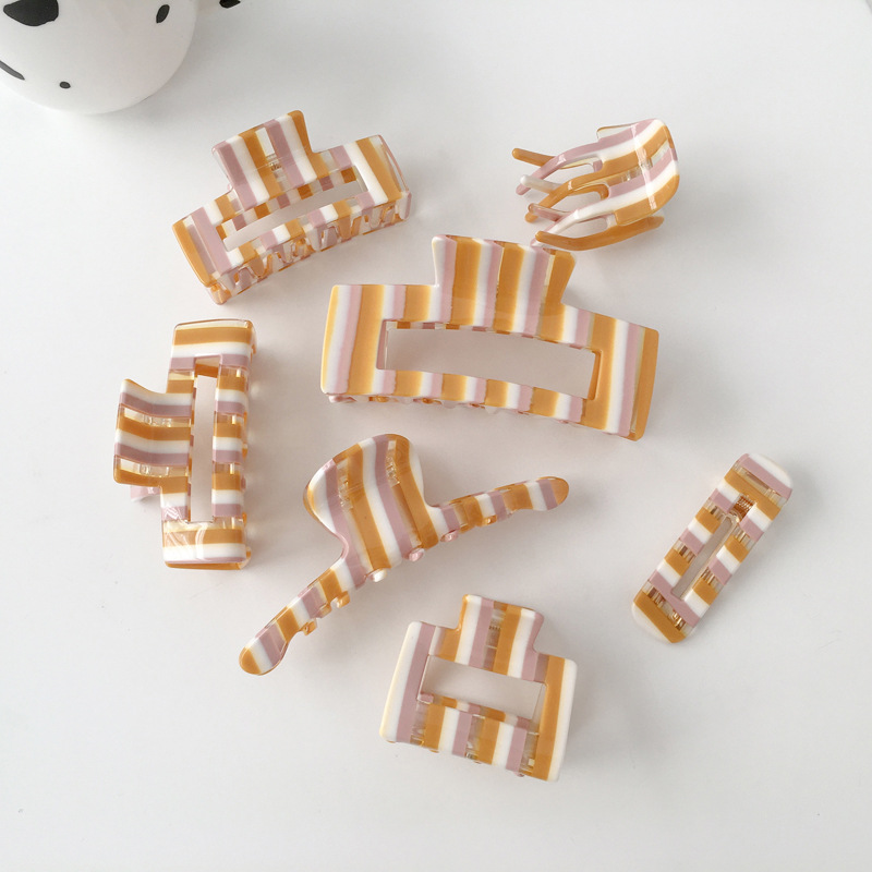 Korean retro INS wind hair Clamps acetate yellow stripe girl small fresh Japanese style catching clip medium plate head jewelry gift wholesale-image-670582452