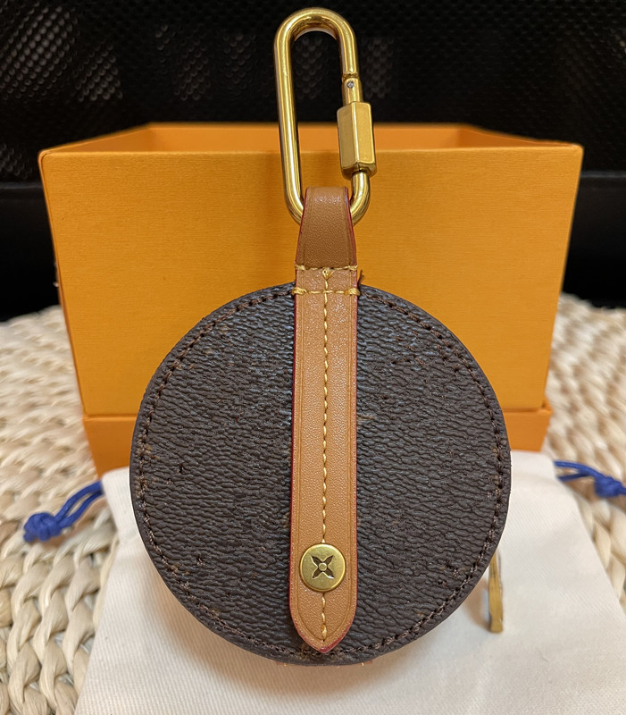 

Brown Small Round Bag Key Case 8x8cm Mini Coin Purse Earphone Storage With Metal Hook Classic Brown Flower With Dust Bag Gift box